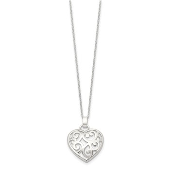 Sterling Silver Filigree Swirl Heart Necklace — alternate view