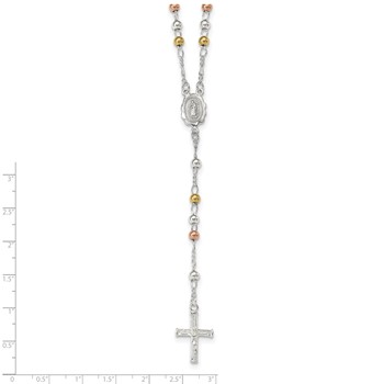 Sterling Silver Yellow & Rose Flash Gold-plated Rosary Necklace — alternate view