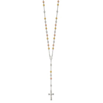 Sterling Silver Polished Rosary Tri-color Beads Necklace — alternate view