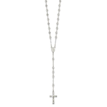 Sterling Silver Polished and Textured Bead Rosary 26 inch Necklace — alternate view