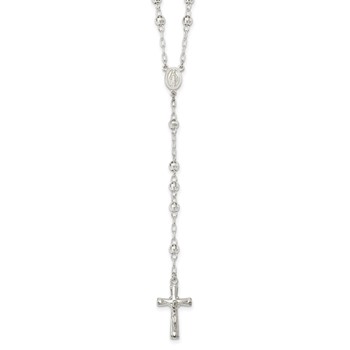 Sterling Silver Polished and Textured Bead Rosary 26 inch Necklace