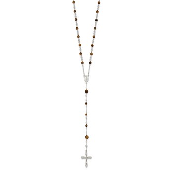 Sterling Silver Polished Tiger Eye Bead Rosary 33 inch Necklace — alternate view