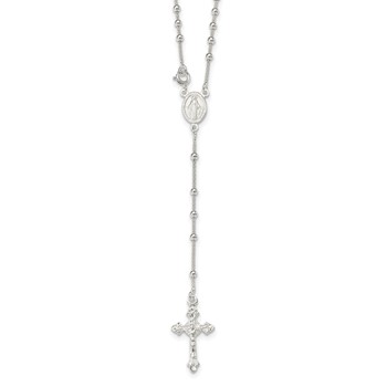 Sterling Silver Polished Bead Rosary 16 inch Necklace