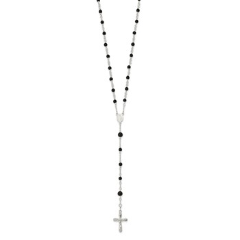 Sterling Silver Polished Black Onyx Rosary Necklace — alternate view