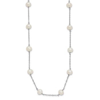 Sterling Silver Rhodium-plated 6-7mm White Near Round Freshwater Cultured Pearl 16-station 20 inch Necklace — alternate view