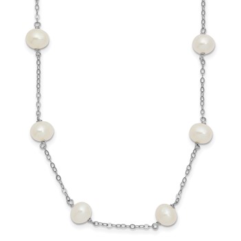 Sterling Silver Rhodium-plated 6-7mm White Near Round Freshwater Cultured Pearl 16-station 20 inch Necklace