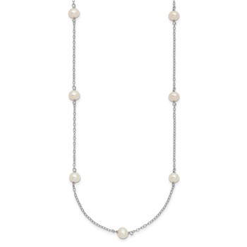 Sterling Silver Rhodium-plated White Near Round Freshwater Cultured Pearl 8-station 20 inch Necklace — alternate view