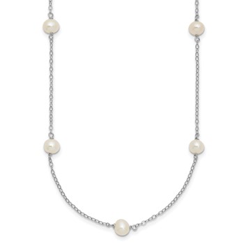 Sterling Silver Rhodium-plated White Near Round Freshwater Cultured Pearl 8-station 20 inch Necklace