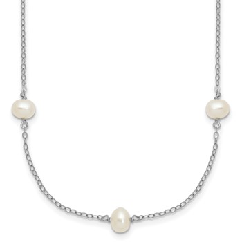 Sterling Silver Rhodium-plated 4-5mm White Near Round Freshwater Cultured Pearl 9-station 20 inch Necklace