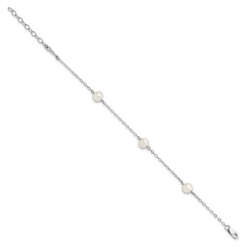 Sterling Silver Rhodium-plated 5-6mm White Freshwater Cultured Pearl 3-Stations 5.5 inch with 1 inch Extension Bracelet — alternate view