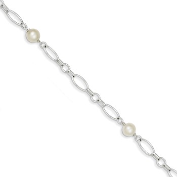 Sterling Silver Polished FW Cultured Pearl Bracelet — alternate view