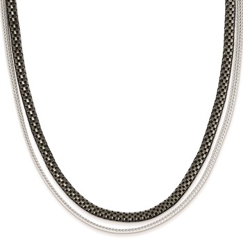 Sterling Silver Black Rhodium 2 Strand Woven & Box Link Necklace