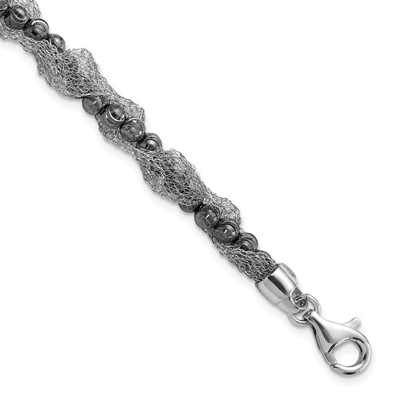 Black Rhodium-Flashed Sterling Silver Flexible Magnetic Clasp Mesh Bracelet  