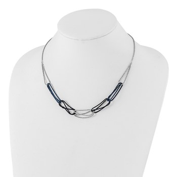 Sterling Silver Rhodium & Blue-plated Chain Link Necklace — alternate view