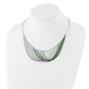 Sterling Silver Rhodium & Green-plated Multi-Strand w/2in ext Necklace — alternate view