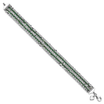 Sterling Silver Rhodium & Green-Plated Multi-Strand Chain Bracelet — alternate view