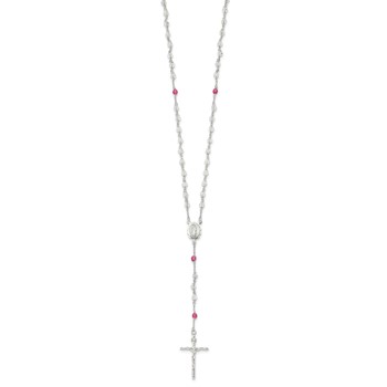 Sterling Silver Polished Crystal Rose Quartz Rosary Necklace — alternate view