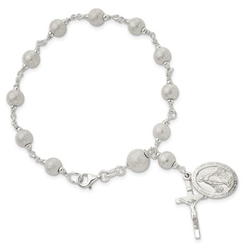 Sterling Silver Polished Laser-cut Rosary Bracelet — alternate view