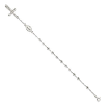 Sterling Silver Polished Beaded Single Decade Rosary 7.5 inch Bracelet — alternate view