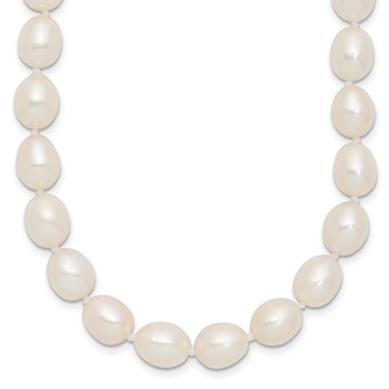Sterling Silver Rhodium-plated 7-8mm White Rice Freshwater Cultured Pearl18 inch Necklace