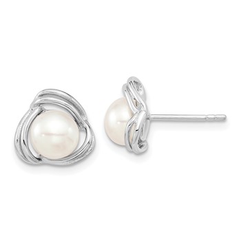 Sterling Silver Rhodium-plated 6-7mm White Button Freshwater Cultured Pearl 17 inch Necklace and Post Earrings Set — alternate view