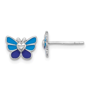 Sterling Silver Rhodium-plated Polished & Enameled Butterfly Children's Earring Ring & Pendant Set — alternate view