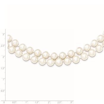 Sterling Silver Rhodium-plated 7.5-8.5mm White Semi-Round Freshwater Cultured Pearl 2-Strand 17 inch Necklace — alternate view