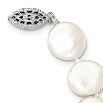 Sterling Silver Rhodium-plated 10-11mm White Coin Freshwater Cultured Pearl 18 inch Necklace — alternate view