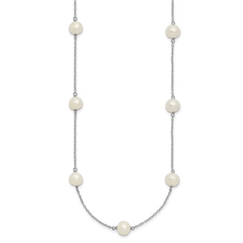 Sterling Silver Rhodium-plated 7-8mm White Near Round Freshwater Cultured Pearl 9-station 20 inch Necklace — alternate view