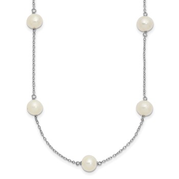 Sterling Silver Rhodium-plated 7-8mm White Near Round Freshwater Cultured Pearl 9-station 20 inch Necklace