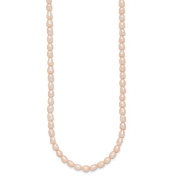 Sterling Silver Rhodium-plate 4-5mm Pink Rice Freshwater Cultured Pearl Children's 13 inch Necklace — alternate view