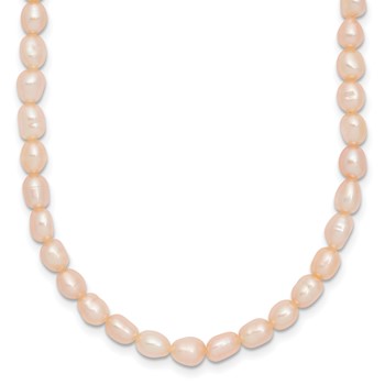 Sterling Silver Rhodium-plate 4-5mm Pink Rice Freshwater Cultured Pearl Children's 13 inch Necklace