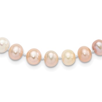 Sterling Silver Rhodium-plated 8-9mm Multi-color Near-Round Freshwater Cultured Pearl 18 inch Necklace