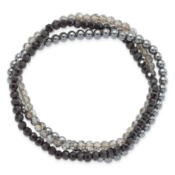 Sterling Silver Black and Smoky Crystal, Hematite 3pce Stretch Bracelet — alternate view