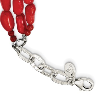 Sterling Silver Triple Strand Red Coral 16 inch Necklace with 2 inch extension — alternate view