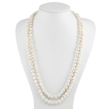 9-10mm White Baroque Freshwater Cultured Pearl Slip-on Endless 64 inch Necklace — alternate view