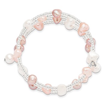 6-7mm Multicolored Baroque Freshwater Cultured Pearl and Glass Beaded Wrap Bracelet — alternate view