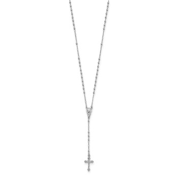Sterling Silver Rhodium Plated Polished Beaded Rosary — alternate view
