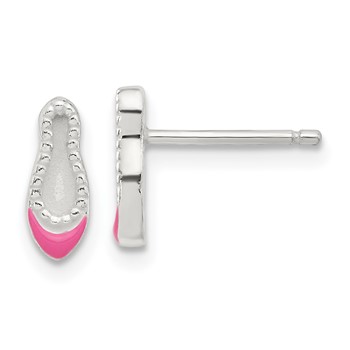 Sterling Silver Polished & Enameled Ballerina Children's 14in Necklace & Earring Set — alternate view