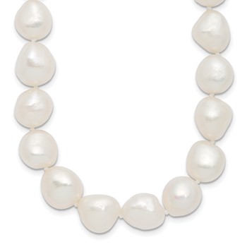 Sterling Silver Rhodium-plated 11-12mm White Baroque Freshwater Cultured Pearl 20 inch Necklace