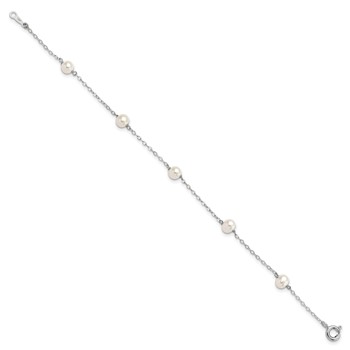 Sterling Silver Rhodium-plated 4-5mm White Semi-Round Freshwater Cultured Pearl 5-Station 7 inch Bracelet — alternate view