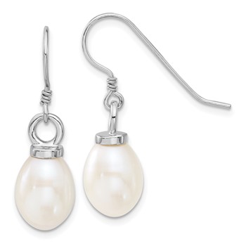 Sterling Silver Rhodium-plated 10-11mm White Teardrop Freshwater Cultured Pearl 17 inch Necklace and Dangle Earrings Set — alternate view