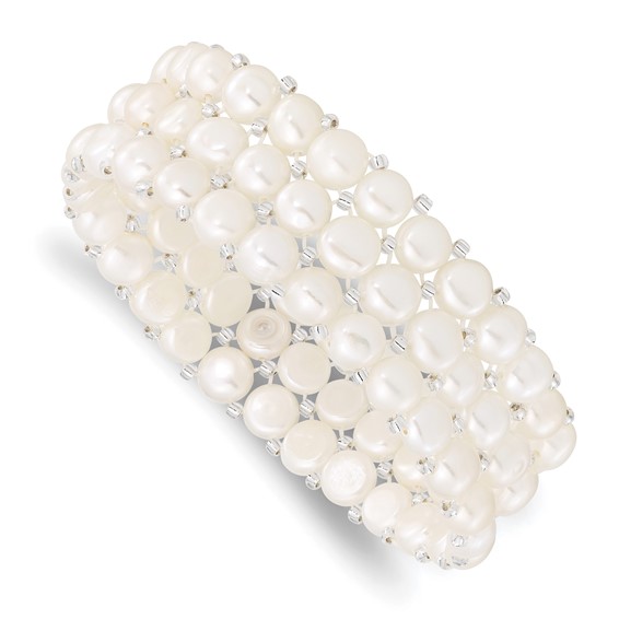 14K Gold 7mm White Freshwater Pearl Beaded Bangle Rita Bracelet