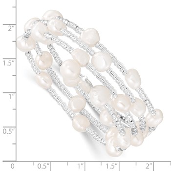 7-8mm White Baroque Freshwater Cultured Pearl and Glass Beaded Wrap Bracelet — alternate view