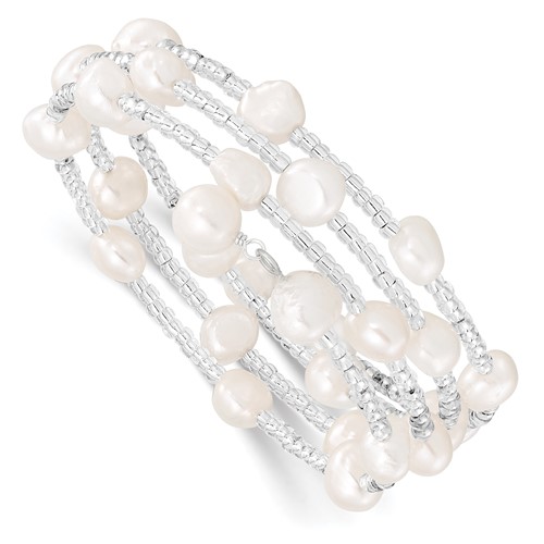 7-8mm White Baroque FWC Pearl and Glass Beaded Wrap Bracelet