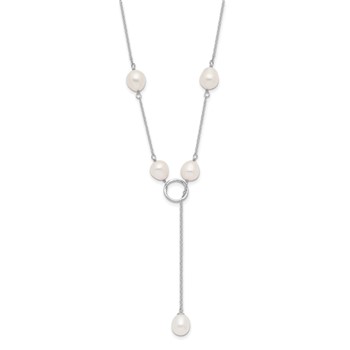 Sterling Silver Rhodium-plated 7-8mm White Teardrop Freshwater Cultured Pearl 13-Station Adjustable Drop Toggle 19 inch Necklace — alternate view