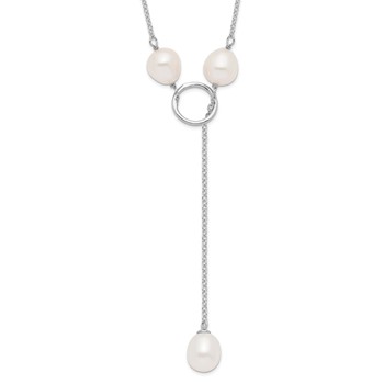 Sterling Silver Rhodium-plated 7-8mm White Teardrop Freshwater Cultured Pearl 13-Station Adjustable Drop Toggle 19 inch Necklace
