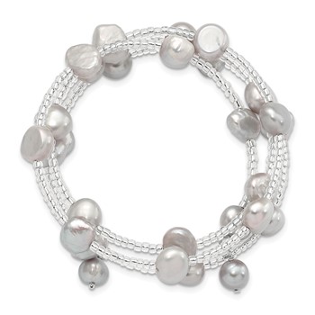 8-9mm Grey Baroque Freshwater Cultured Pearl and Glass Beaded Wrap Bracelet — alternate view
