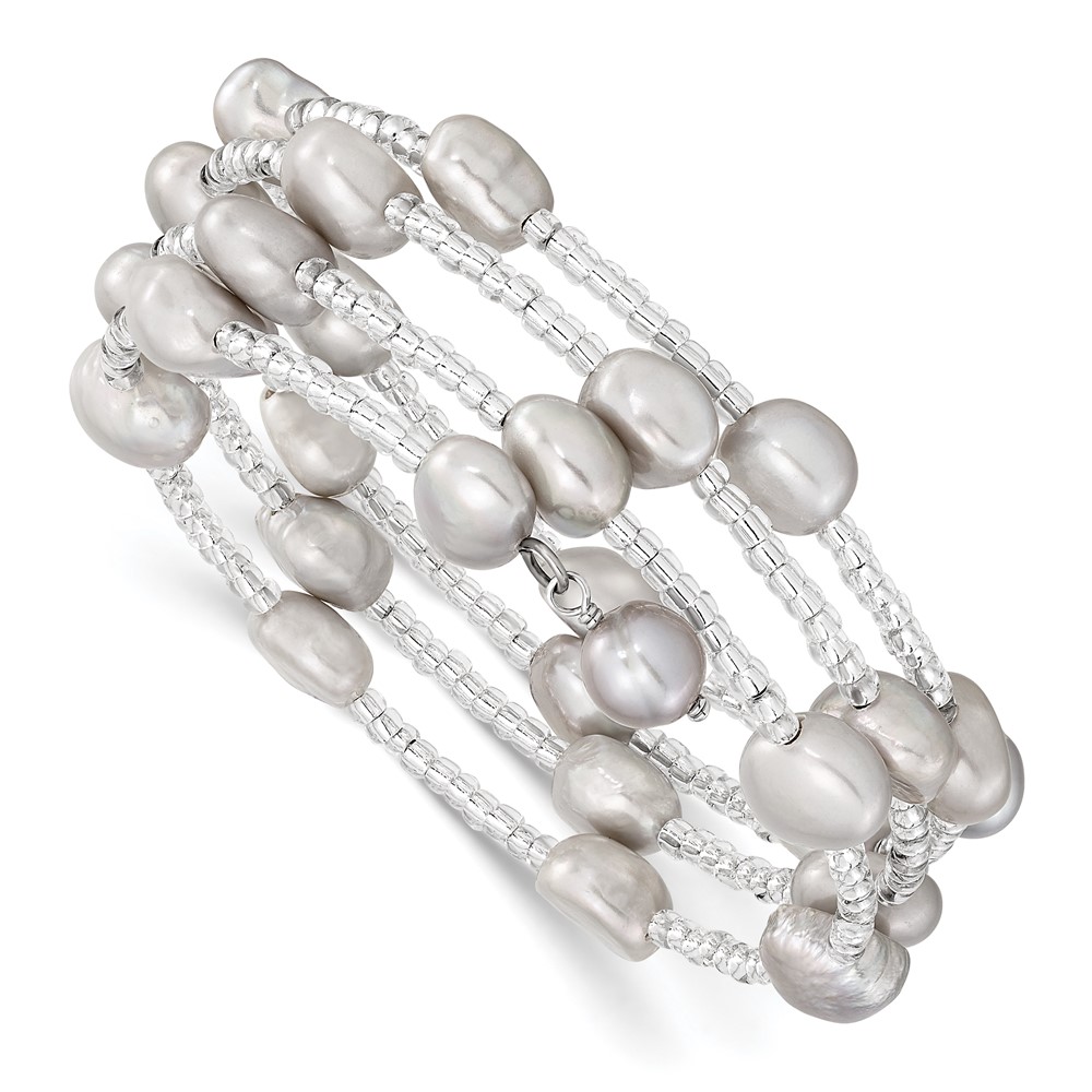 8-9mm Grey Baroque FWC Pearl and Glass Beaded Wrap Bracelet