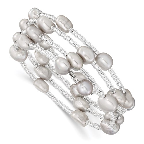 8-9mm Grey Baroque FWC Pearl and Glass Beaded Wrap Bracelet